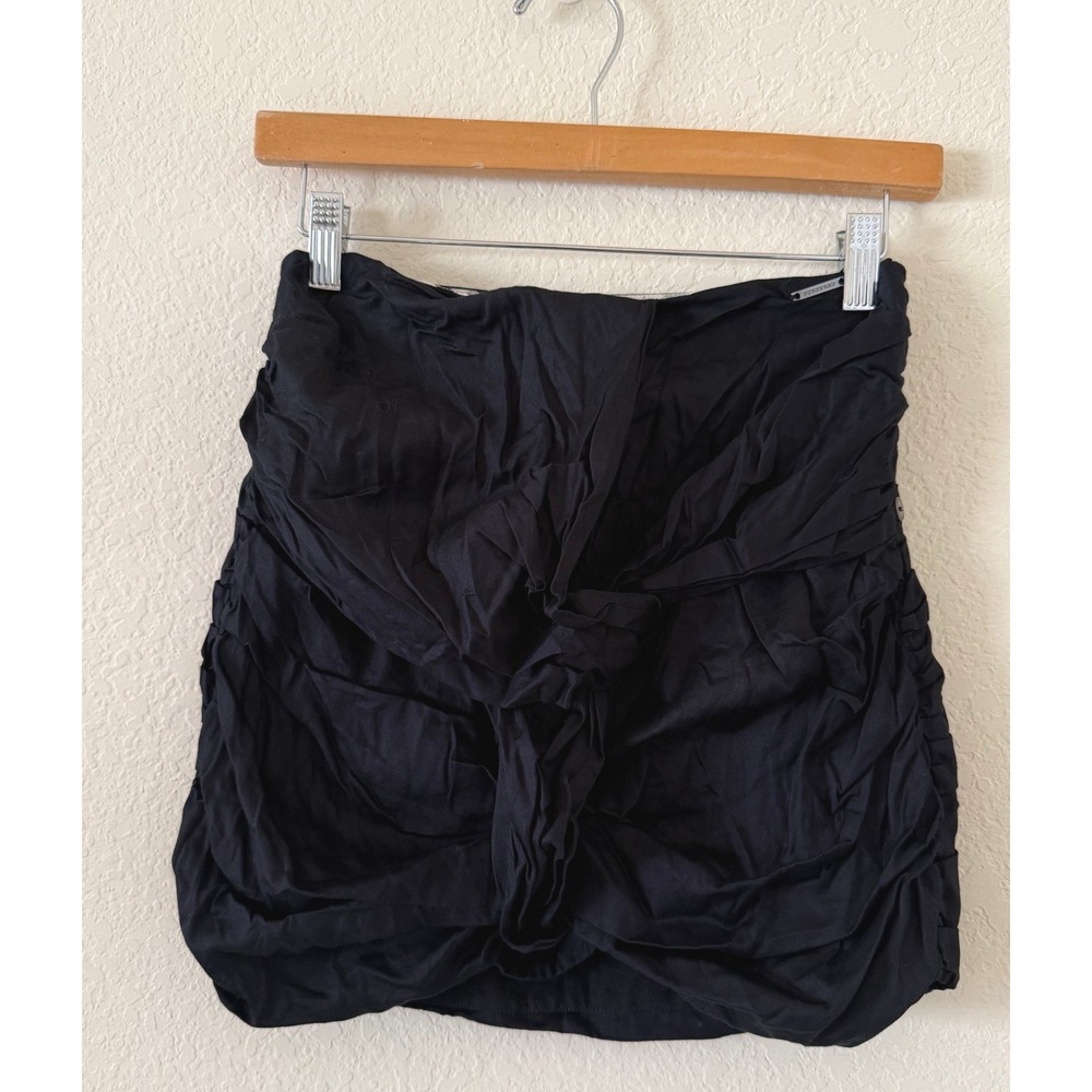 Burberry Kids Black Cotton Ruched Knotted Mini Skirt Side Button 12 years